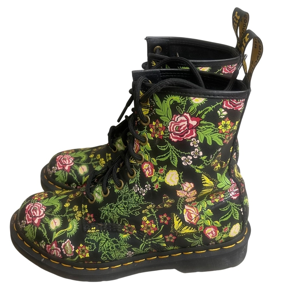 Dr Martens 1460 floral bloom Botanics gr Leather Boots 27247 Womens 8 used 1X